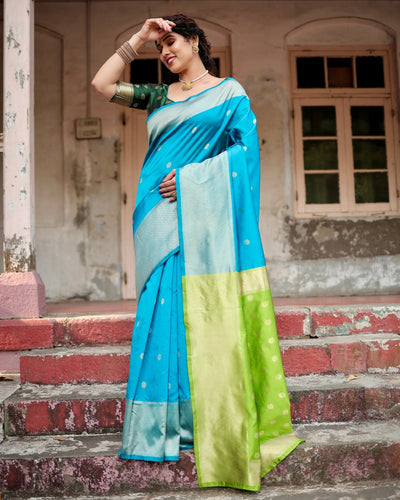 Pure Silk Saree Weaved With Zari Comes With Heavy Banarasi Brocade Blouse - Almaari Fashion