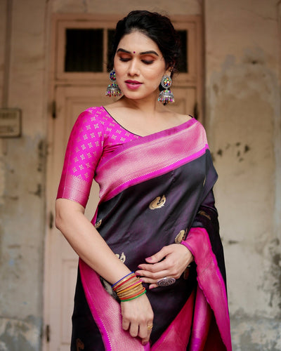 Pure Silk Saree Weaved With Zari Comes With Heavy Banarasi Brocade Blouse - Almaari Fashion