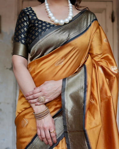 Pure Silk Saree Weaved With Zari Comes With Heavy Banarasi Brocade Blouse - Almaari Fashion