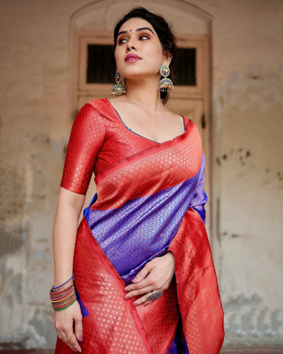 Pure Silk Saree Weaved With Zari Comes With Heavy Banarasi Brocade Blouse - Almaari Fashion