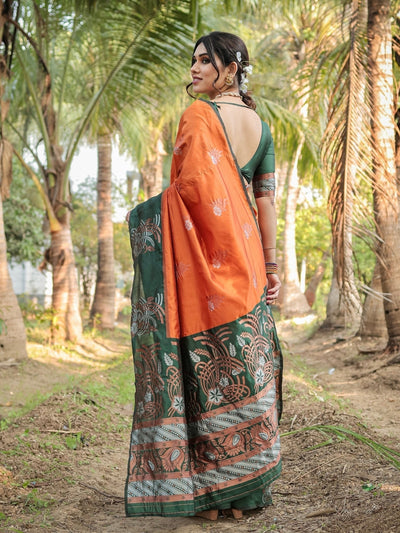 Pure Silk Saree Weaved With Zari Comes With Heavy Banarasi Brocade Blouse - Almaari Fashion