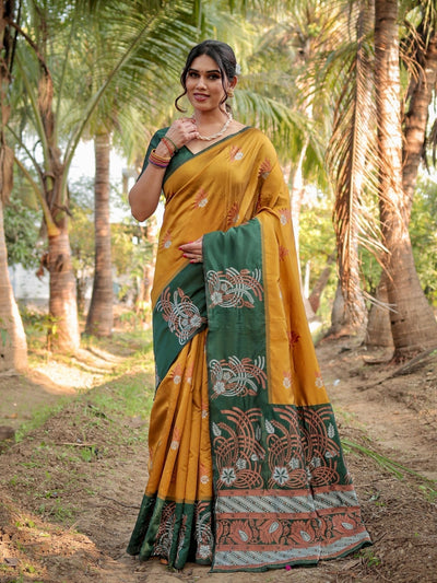 Pure Silk Saree Weaved With Zari Comes With Heavy Banarasi Brocade Blouse - Almaari Fashion