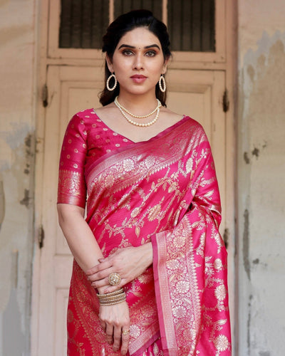 Pure Silk Saree Weaved With Zari Comes With Heavy Banarasi Brocade Blouse - Almaari Fashion