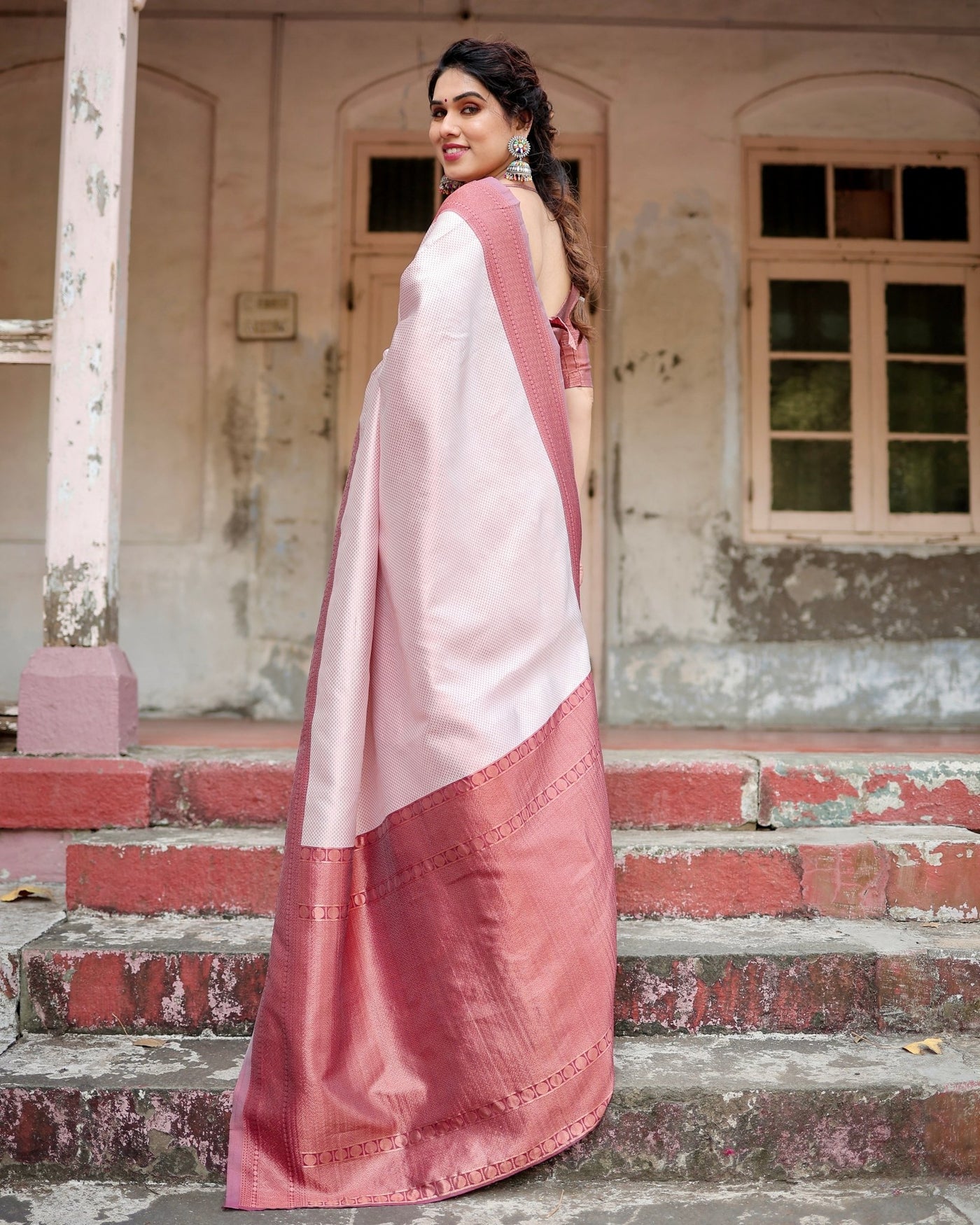 Pure Silk Saree Weaved With Zari Comes With Heavy Banarasi Brocade Blouse - Almaari Fashion