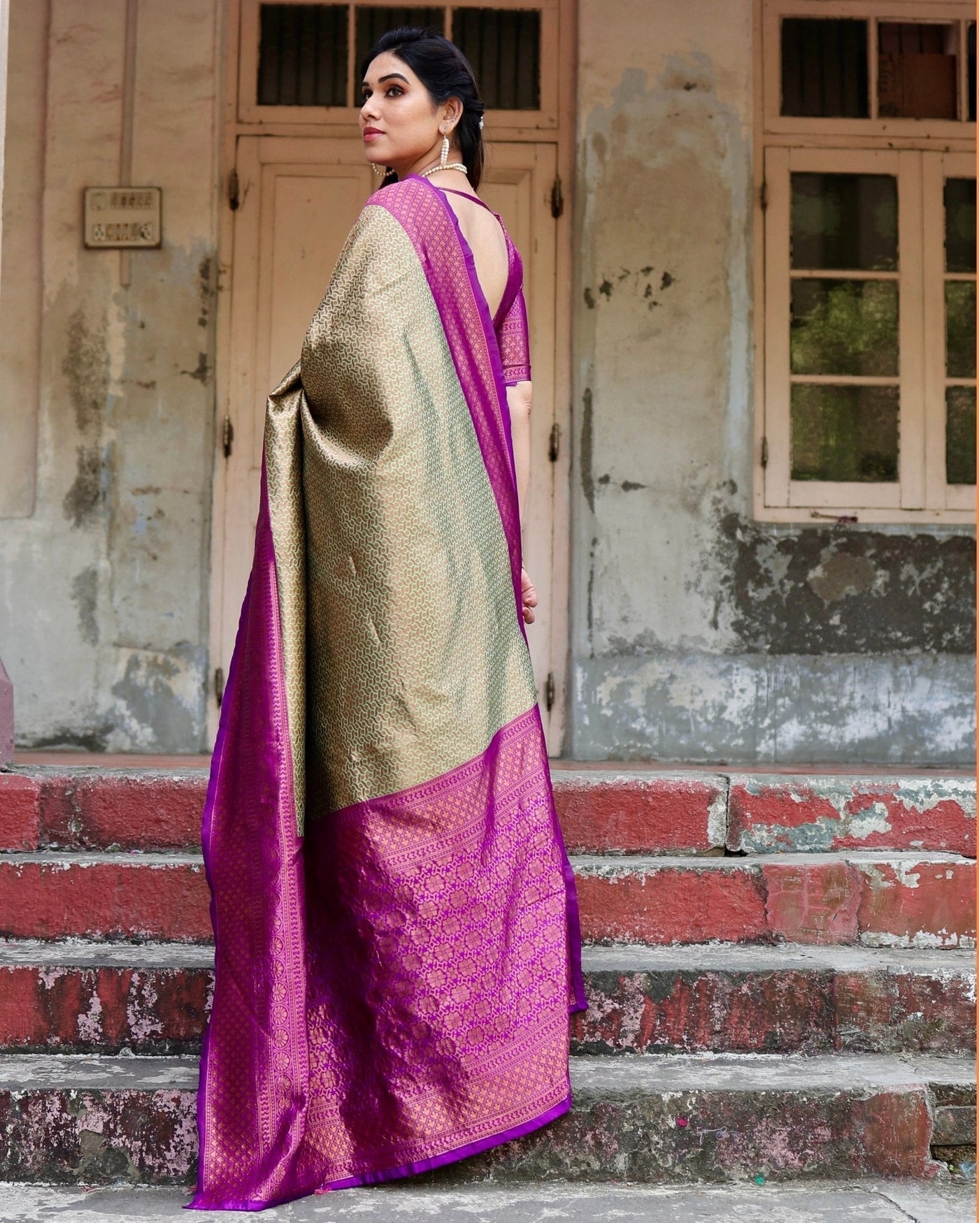 Pure Silk Saree Weaved With Zari Comes With Heavy Banarasi Brocade Blouse - Almaari Fashion