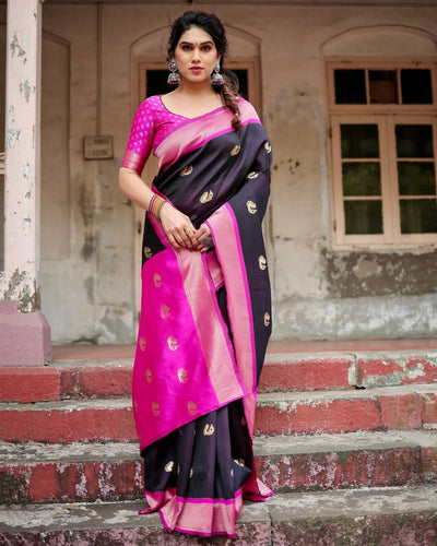 Pure Silk Saree Weaved With Zari Comes With Heavy Banarasi Brocade Blouse - Almaari Fashion