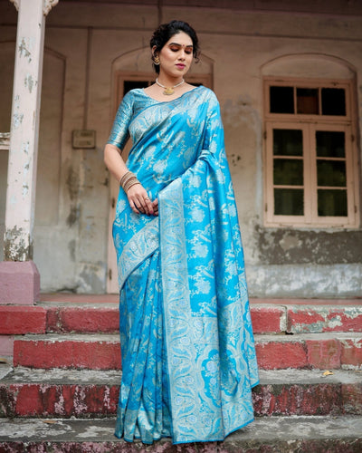 Pure Silk Saree Weaved With Zari Comes With Heavy Banarasi Brocade Blouse - Almaari Fashion