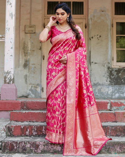 Pure Silk Saree Weaved With Zari Comes With Heavy Banarasi Brocade Blouse - Almaari Fashion