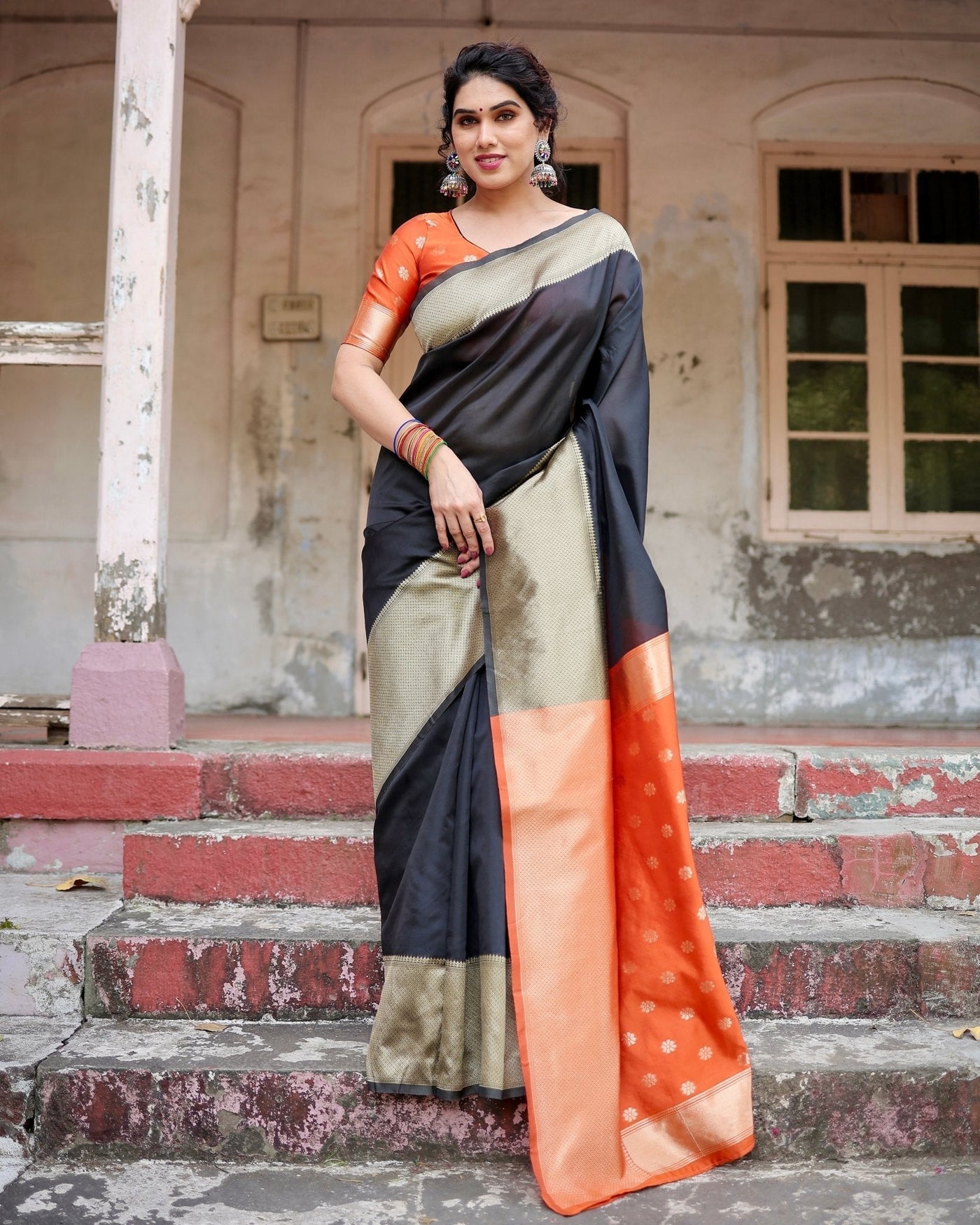 Pure Silk Saree Weaved With Zari Comes With Heavy Banarasi Brocade Blouse - Almaari Fashion