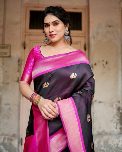 Pure Silk Saree Weaved With Zari Comes With Heavy Banarasi Brocade Blouse - Almaari Fashion