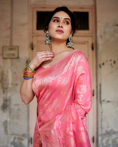 Pure Silk Saree Weaved With Zari Comes With Heavy Banarasi Brocade Blouse - Almaari Fashion