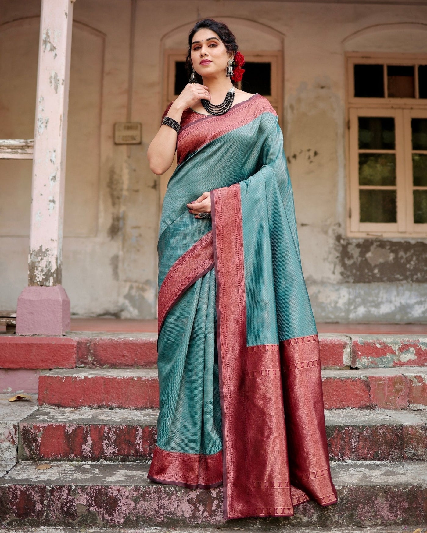 Pure Silk Saree Weaved With Zari Comes With Heavy Banarasi Brocade Blouse - Almaari Fashion