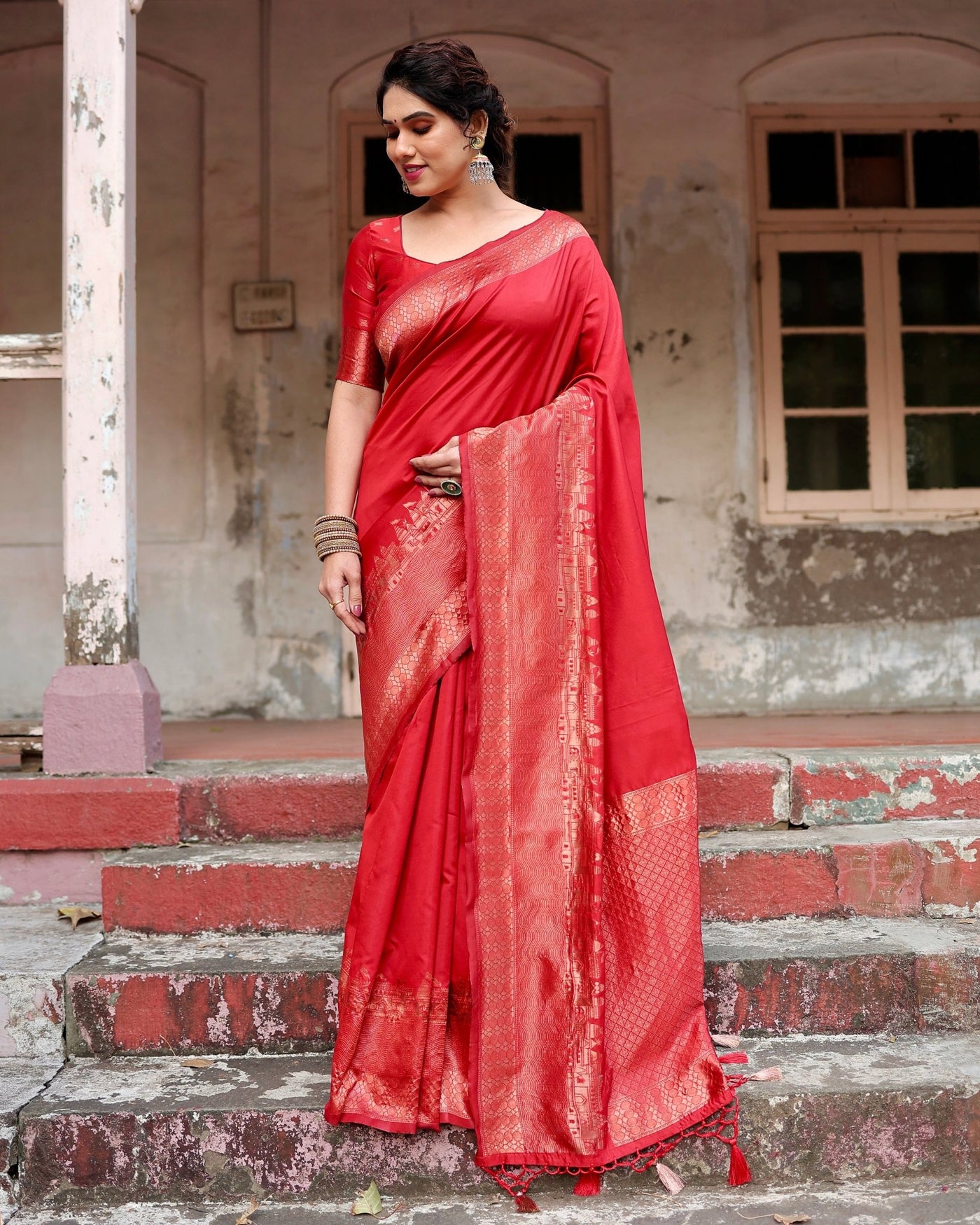 Pure Silk Saree Weaved With Zari Comes With Heavy Banarasi Brocade Blouse - Almaari Fashion