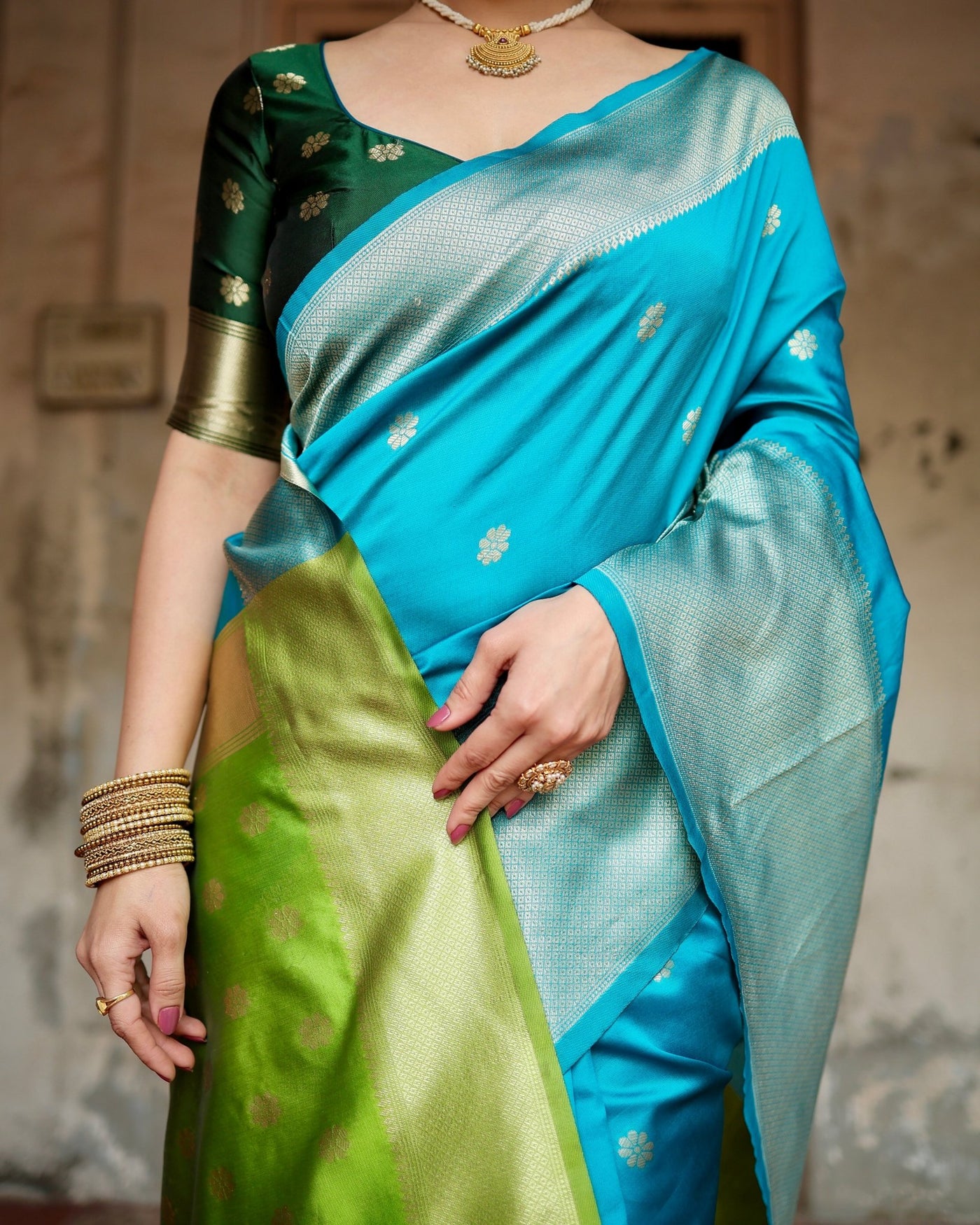 Pure Silk Saree Weaved With Zari Comes With Heavy Banarasi Brocade Blouse - Almaari Fashion