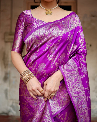 Pure Silk Saree Weaved With Zari Comes With Heavy Banarasi Brocade Blouse - Almaari Fashion