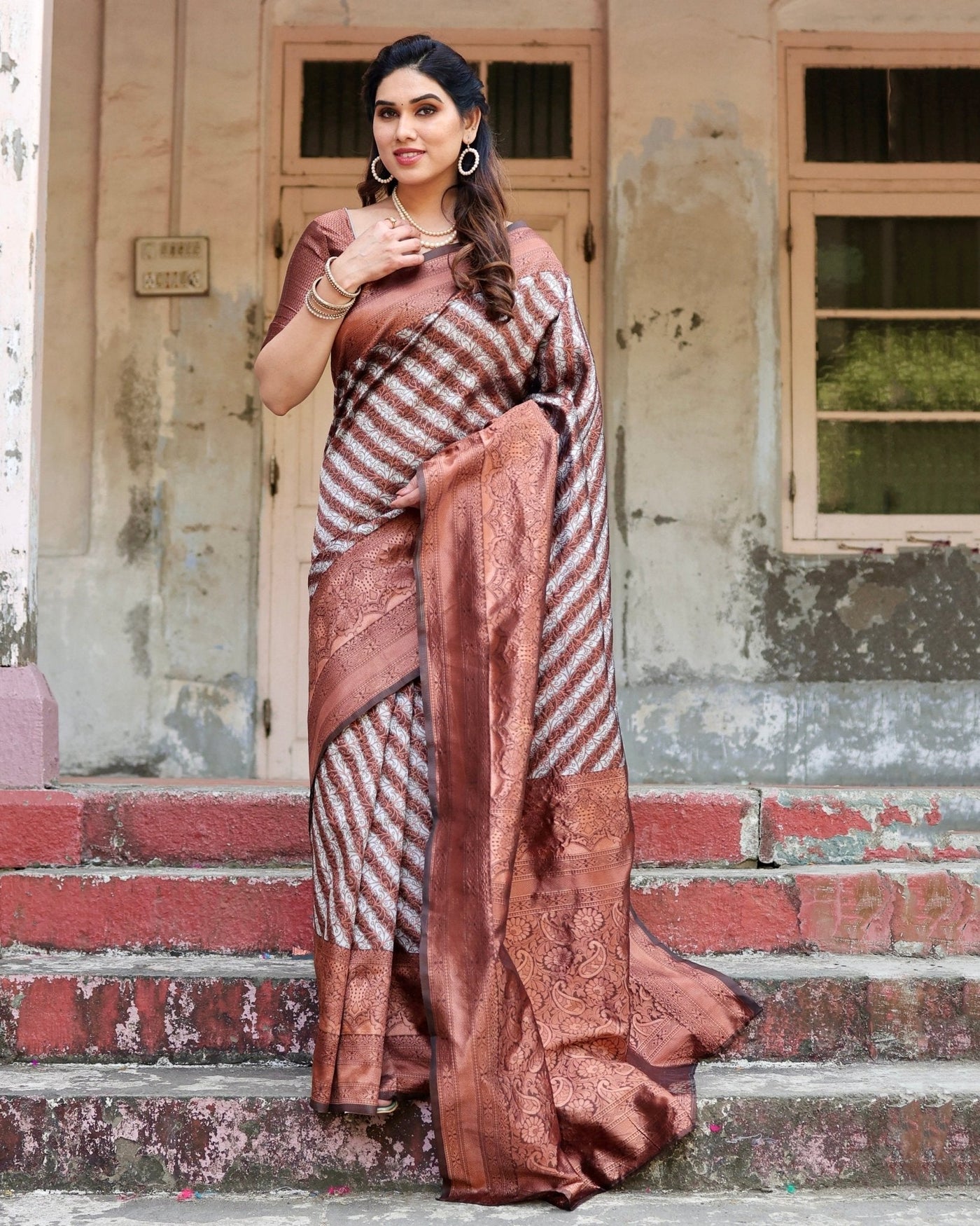 Pure Silk Saree Weaved With Zari Comes With Heavy Banarasi Brocade Blouse - Almaari Fashion