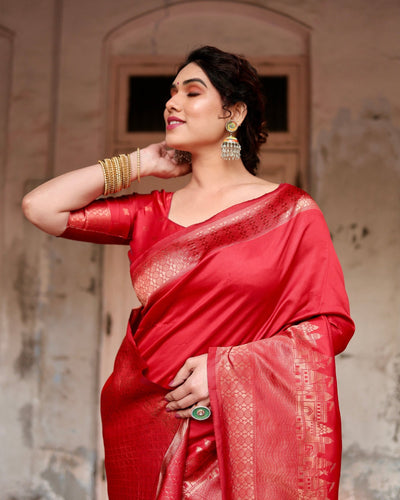 Pure Silk Saree Weaved With Zari Comes With Heavy Banarasi Brocade Blouse - Almaari Fashion