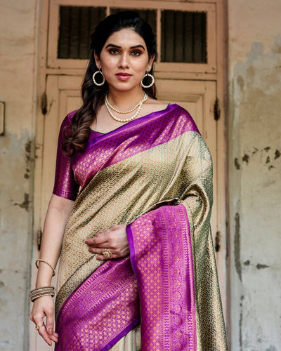 Pure Silk Saree Weaved With Zari Comes With Heavy Banarasi Brocade Blouse - Almaari Fashion