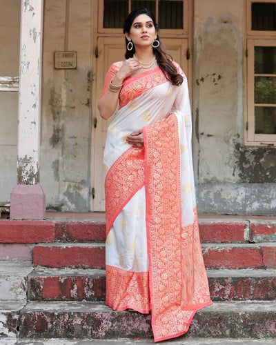 Pure Silk Saree Weaved With Zari Comes With Heavy Banarasi Brocade Blouse - Almaari Fashion