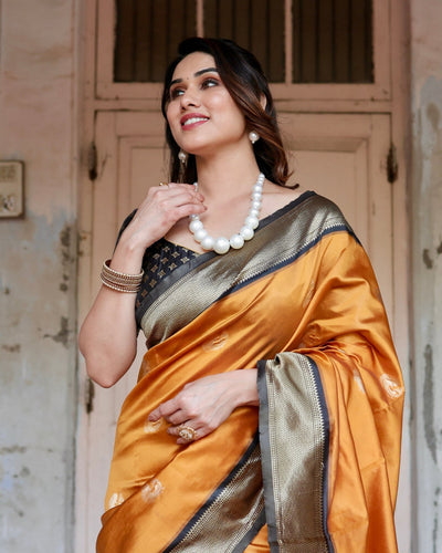 Pure Silk Saree Weaved With Zari Comes With Heavy Banarasi Brocade Blouse - Almaari Fashion