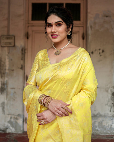 Pure Silk Saree Weaved With Zari Comes With Heavy Banarasi Brocade Blouse - Almaari Fashion