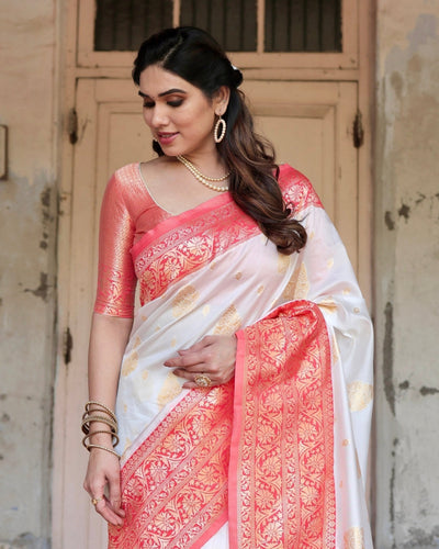 Pure Silk Saree Weaved With Zari Comes With Heavy Banarasi Brocade Blouse - Almaari Fashion