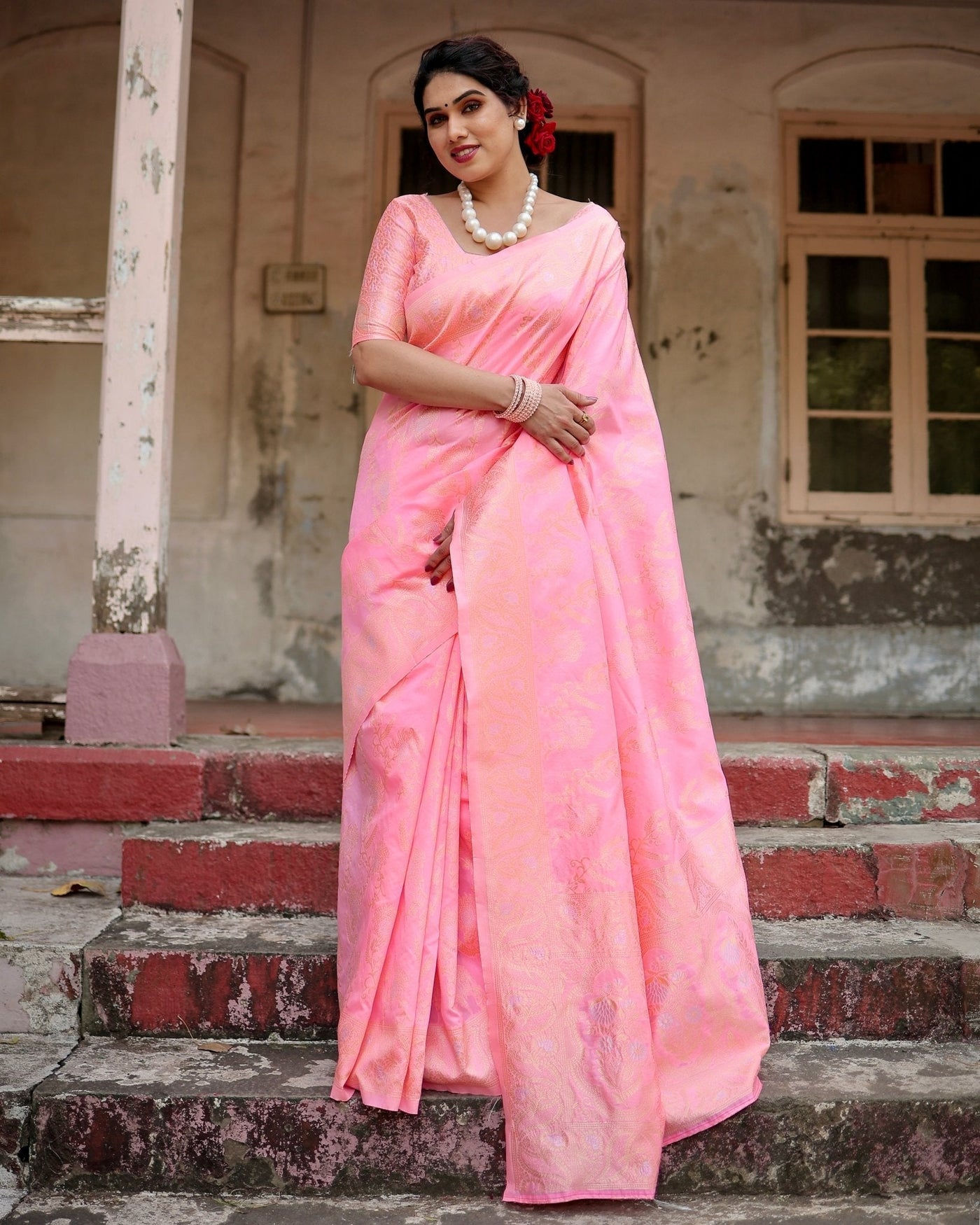 Pure Silk Saree Weaved With Zari Comes With Heavy Banarasi Brocade Blouse - Almaari Fashion