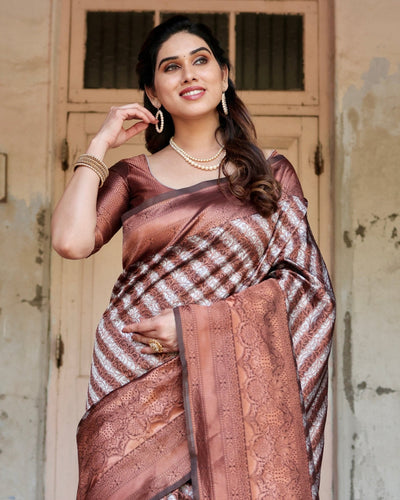 Pure Silk Saree Weaved With Zari Comes With Heavy Banarasi Brocade Blouse - Almaari Fashion