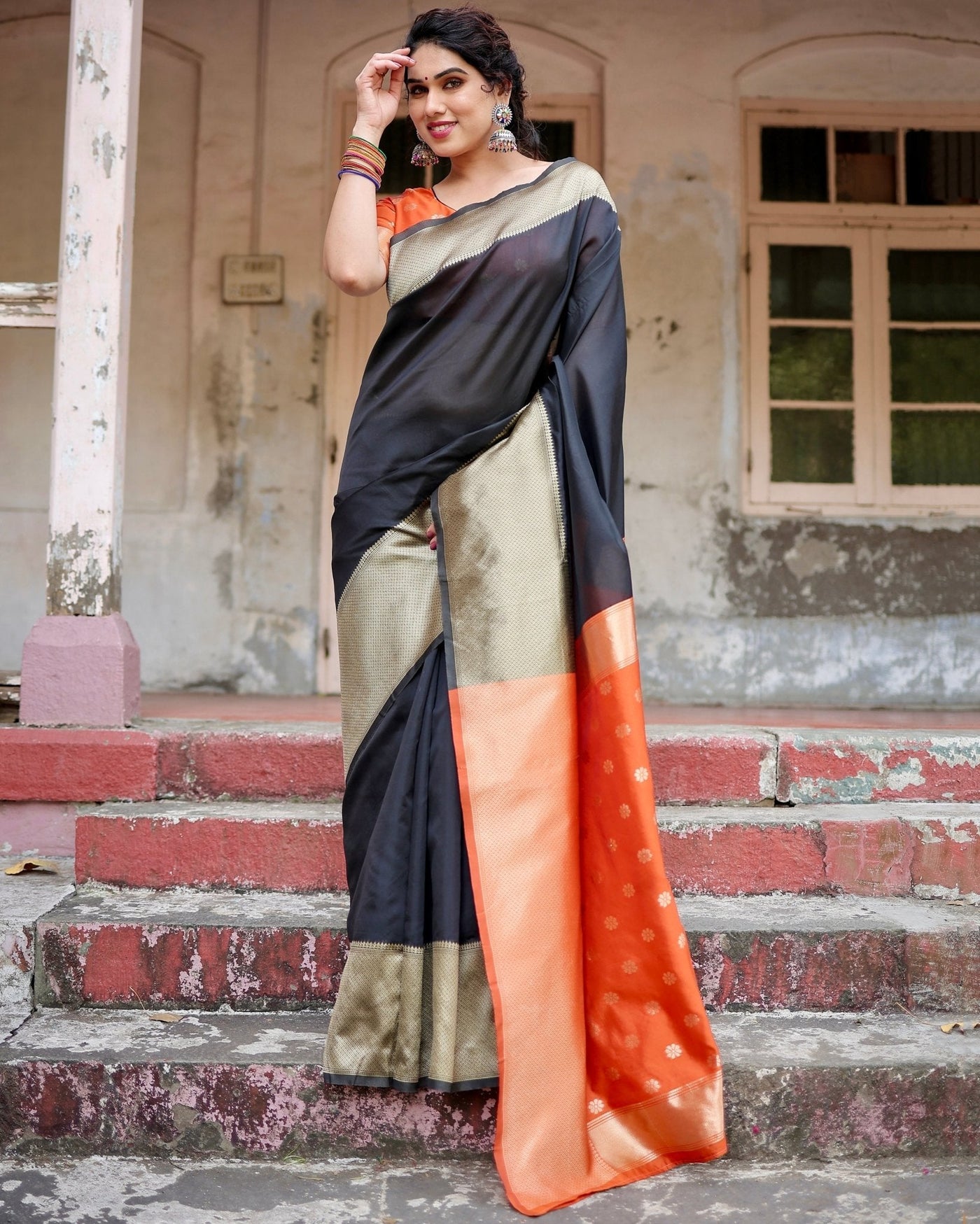 Pure Silk Saree Weaved With Zari Comes With Heavy Banarasi Brocade Blouse - Almaari Fashion