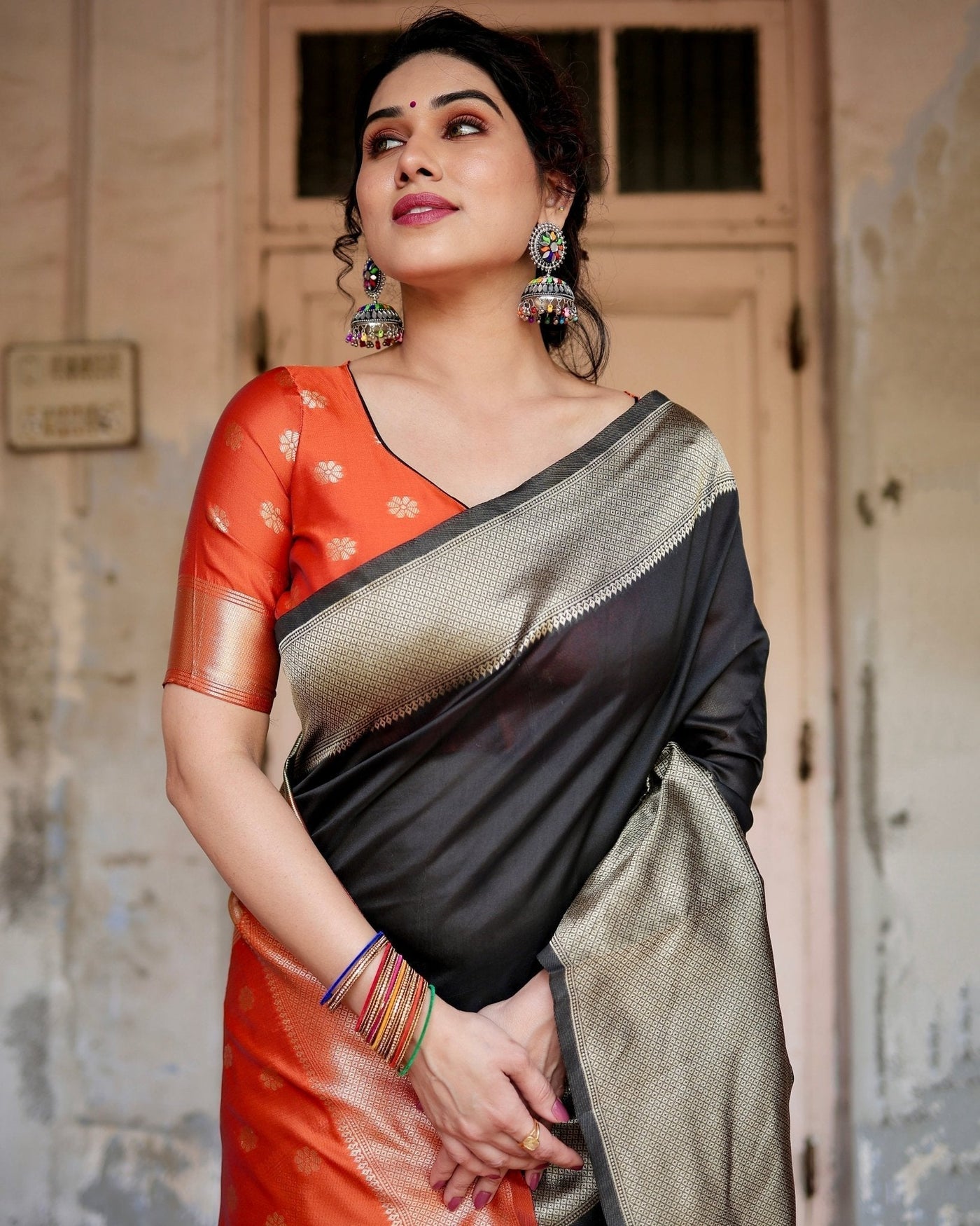 Pure Silk Saree Weaved With Zari Comes With Heavy Banarasi Brocade Blouse - Almaari Fashion