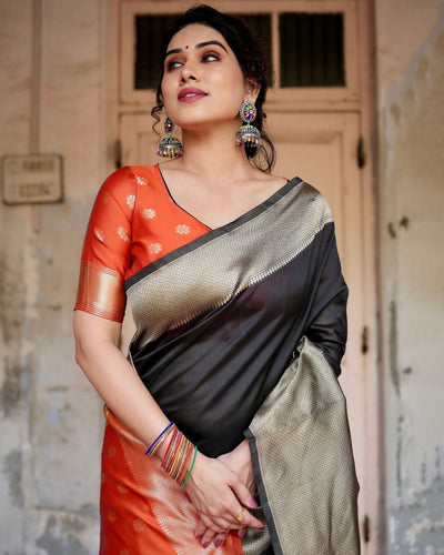 Pure Silk Saree Weaved With Zari Comes With Heavy Banarasi Brocade Blouse - Almaari Fashion