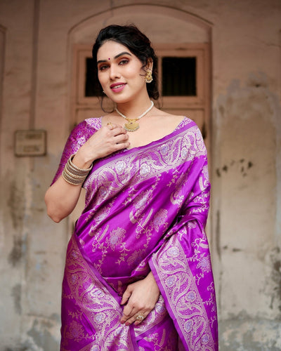 Pure Silk Saree Weaved With Zari Comes With Heavy Banarasi Brocade Blouse - Almaari Fashion