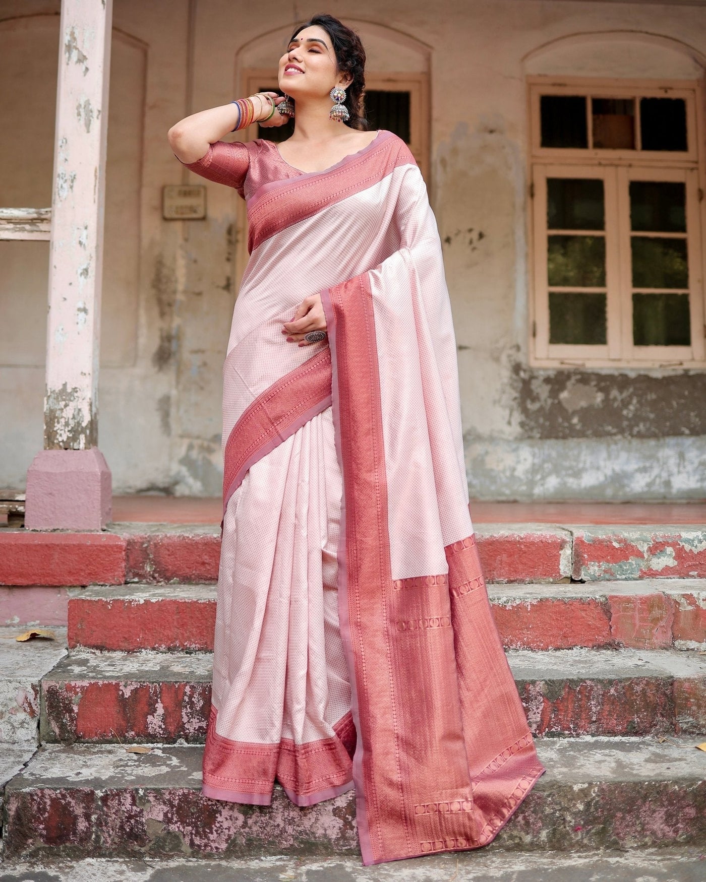 Pure Silk Saree Weaved With Zari Comes With Heavy Banarasi Brocade Blouse - Almaari Fashion