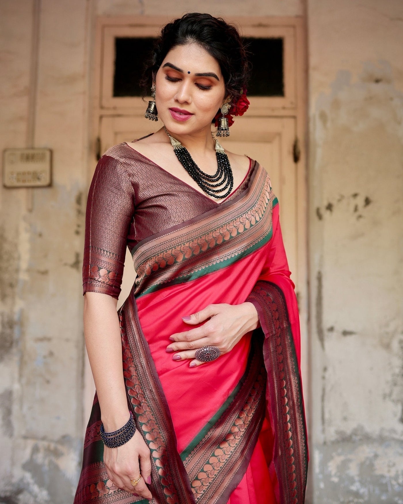 Pure Silk Saree Weaved With Zari Comes With Heavy Banarasi Brocade Blouse - Almaari Fashion