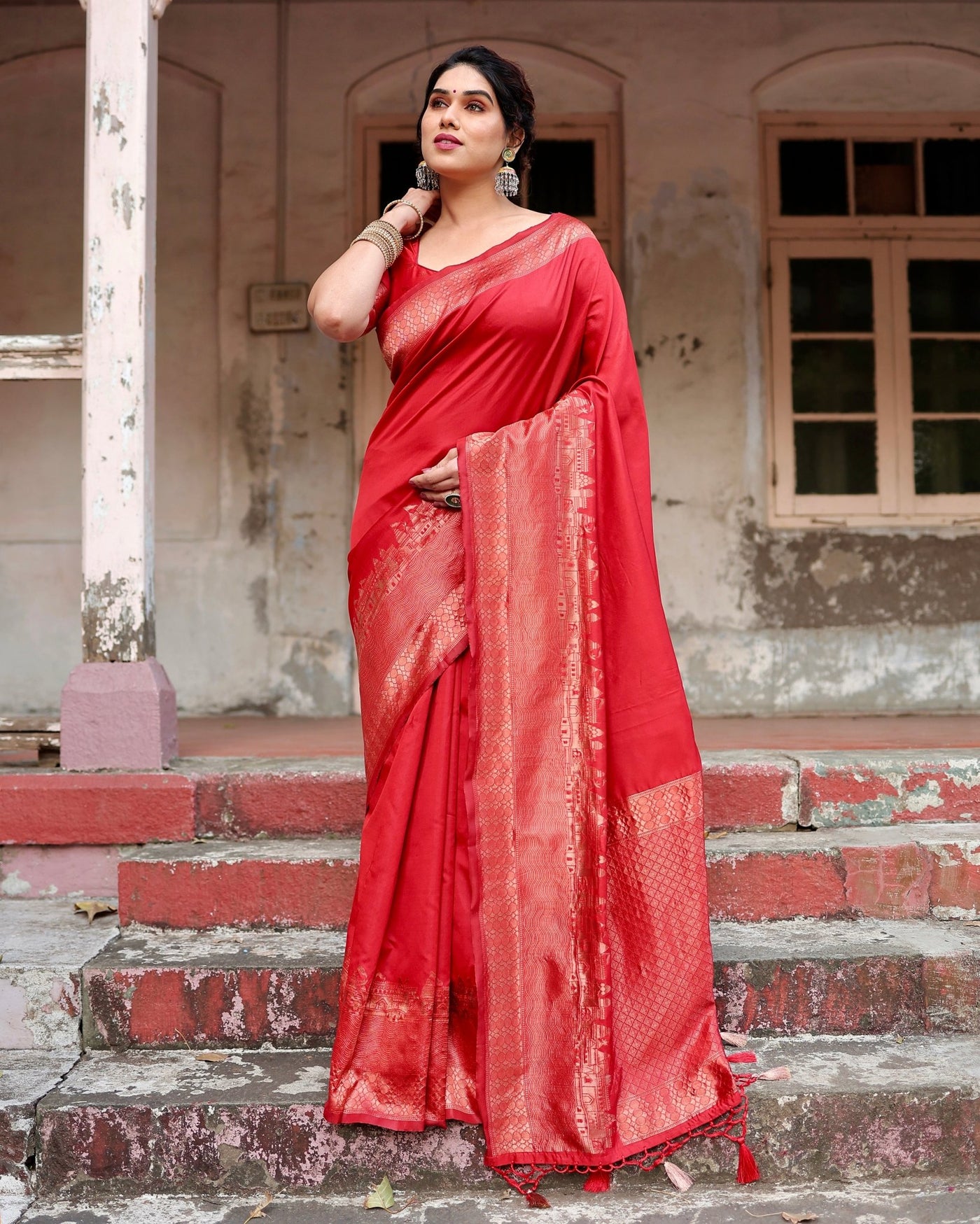 Pure Silk Saree Weaved With Zari Comes With Heavy Banarasi Brocade Blouse - Almaari Fashion