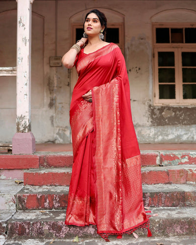 Pure Silk Saree Weaved With Zari Comes With Heavy Banarasi Brocade Blouse - Almaari Fashion