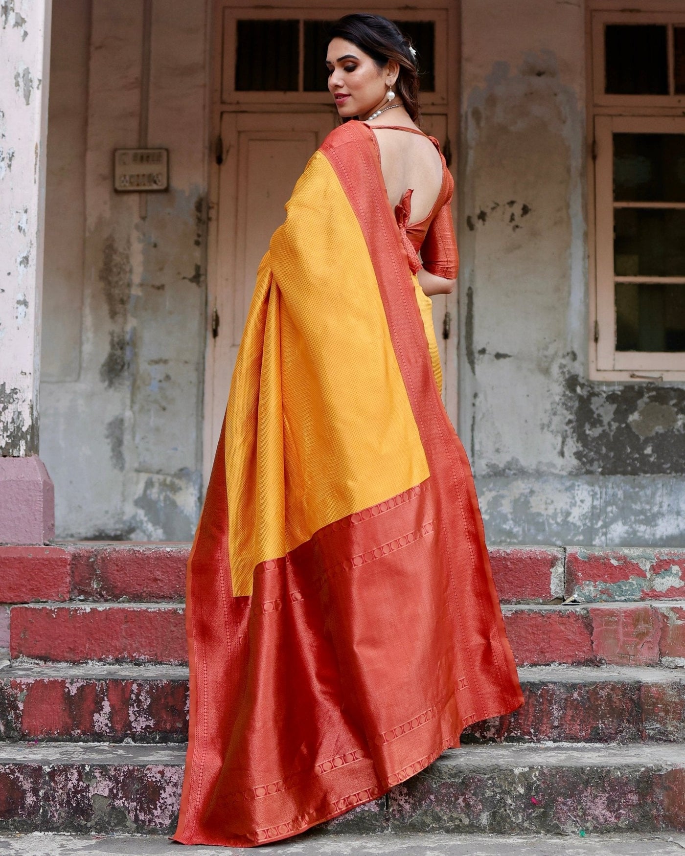 Pure Silk Saree Weaved With Zari Comes With Heavy Banarasi Brocade Blouse - Almaari Fashion