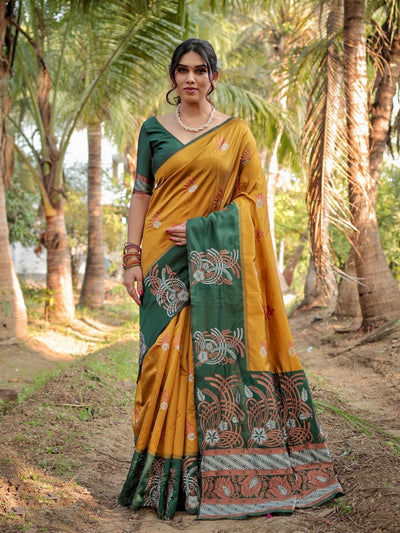 Pure Silk Saree Weaved With Zari Comes With Heavy Banarasi Brocade Blouse - Almaari Fashion