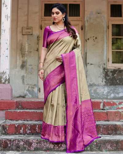 Pure Silk Saree Weaved With Zari Comes With Heavy Banarasi Brocade Blouse - Almaari Fashion