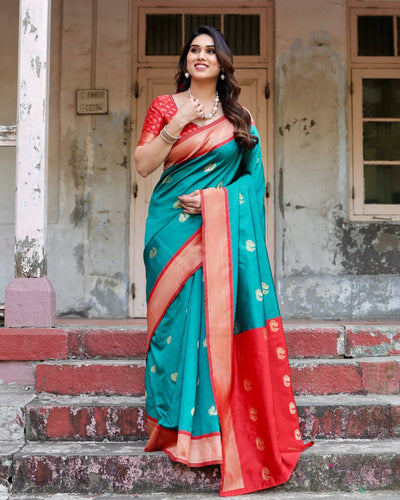 Pure Silk Saree Weaved With Zari Comes With Heavy Banarasi Brocade Blouse - Almaari Fashion