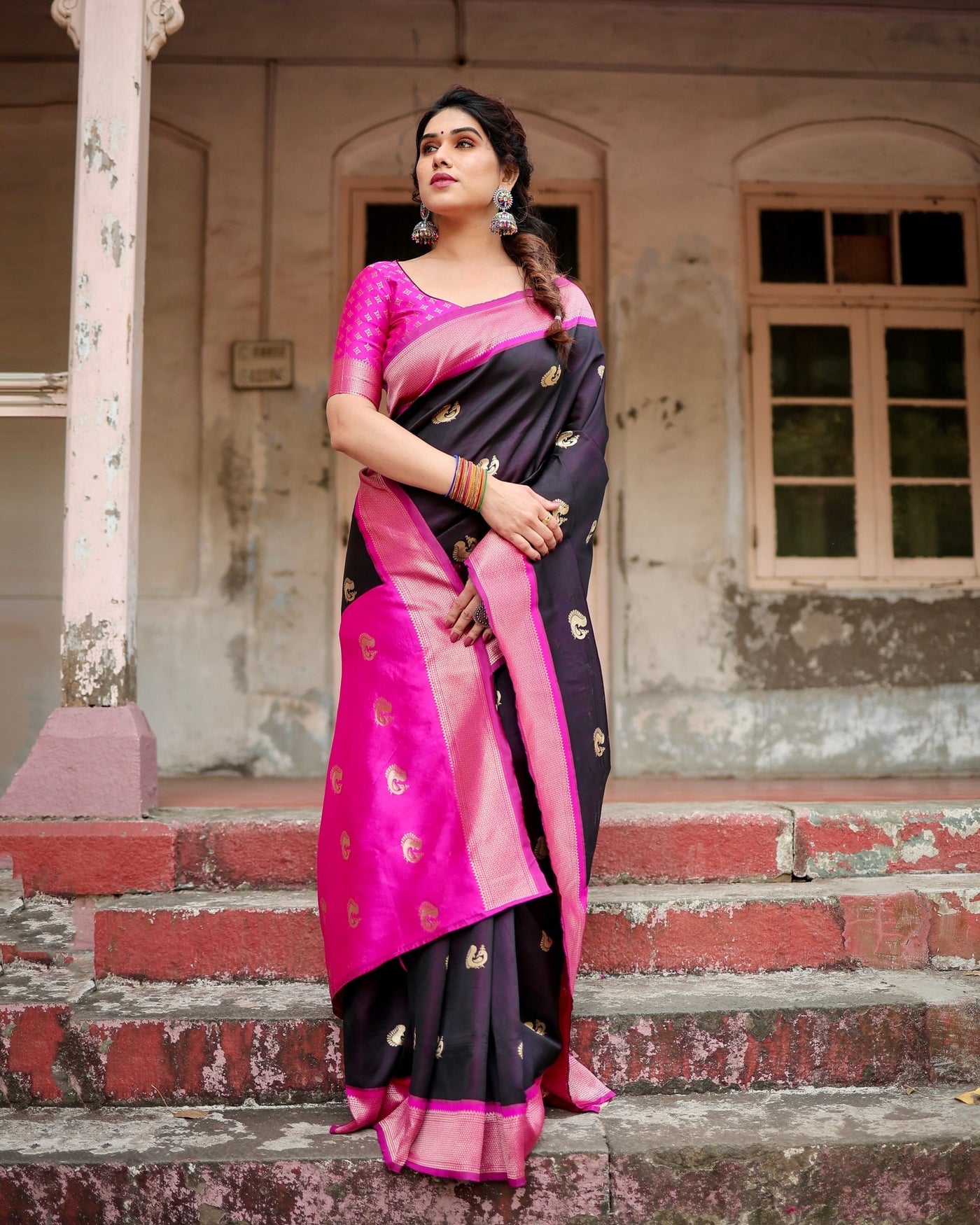 Pure Silk Saree Weaved With Zari Comes With Heavy Banarasi Brocade Blouse - Almaari Fashion