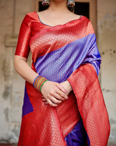 Pure Silk Saree Weaved With Zari Comes With Heavy Banarasi Brocade Blouse - Almaari Fashion