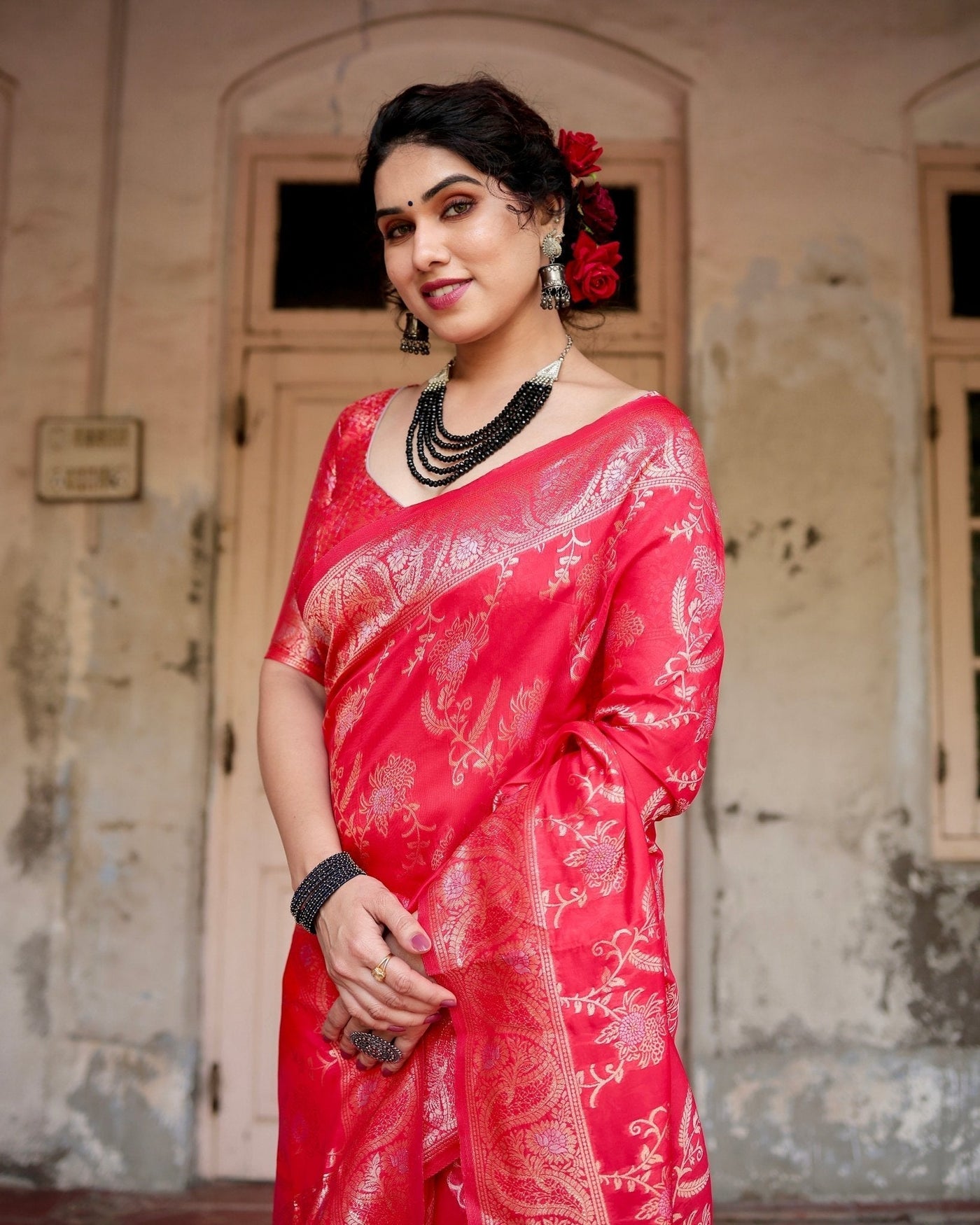 Pure Silk Saree Weaved With Zari Comes With Heavy Banarasi Brocade Blouse - Almaari Fashion