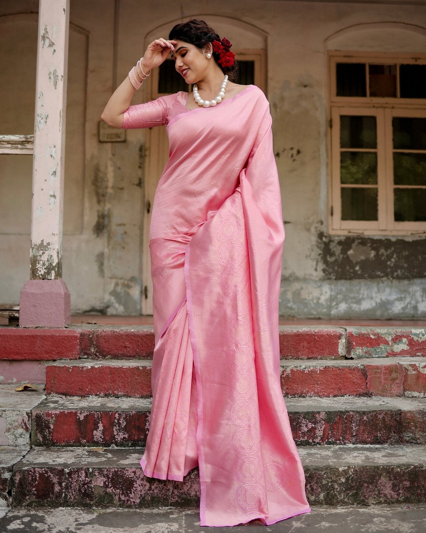 Pure Silk Saree Weaved With Zari Comes With Heavy Banarasi Brocade Blouse - Almaari Fashion