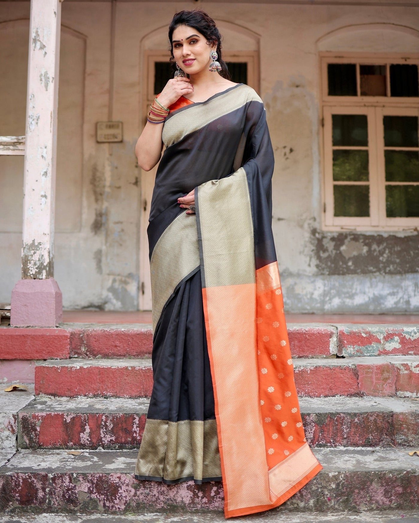 Pure Silk Saree Weaved With Zari Comes With Heavy Banarasi Brocade Blouse - Almaari Fashion