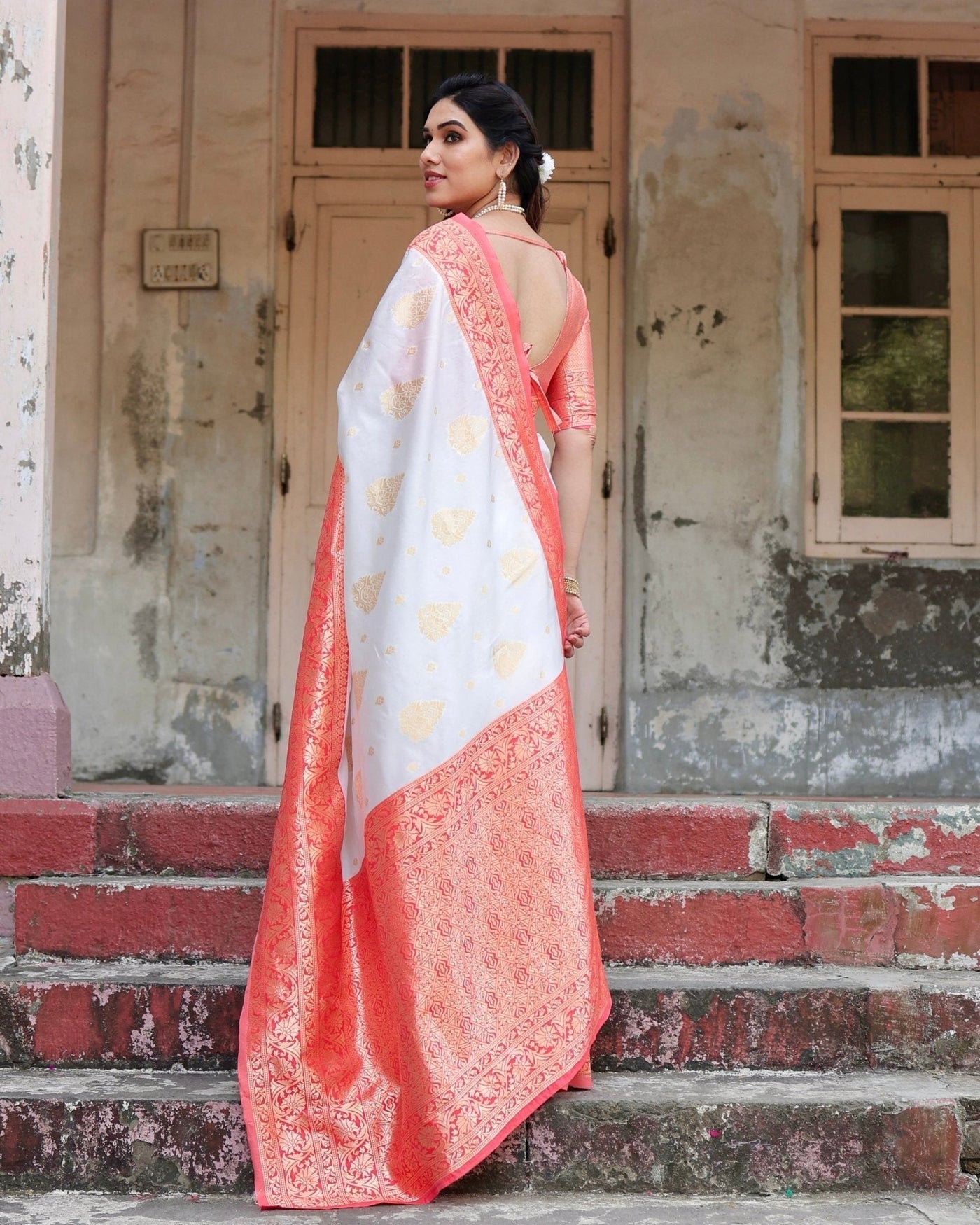 Pure Silk Saree Weaved With Zari Comes With Heavy Banarasi Brocade Blouse - Almaari Fashion