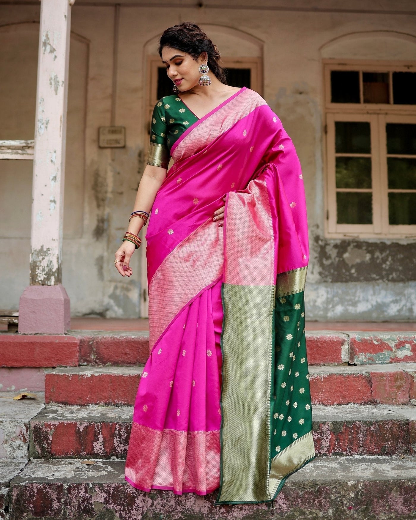 Pure Silk Saree Weaved With Zari Comes With Heavy Banarasi Brocade Blouse - Almaari Fashion