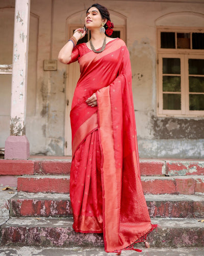 Pure Silk Saree Weaved With Zari Comes With Heavy Banarasi Brocade Blouse - Almaari Fashion