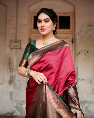 Pure Silk Saree Weaved With Zari Comes With Heavy Banarasi Brocade Blouse - Almaari Fashion