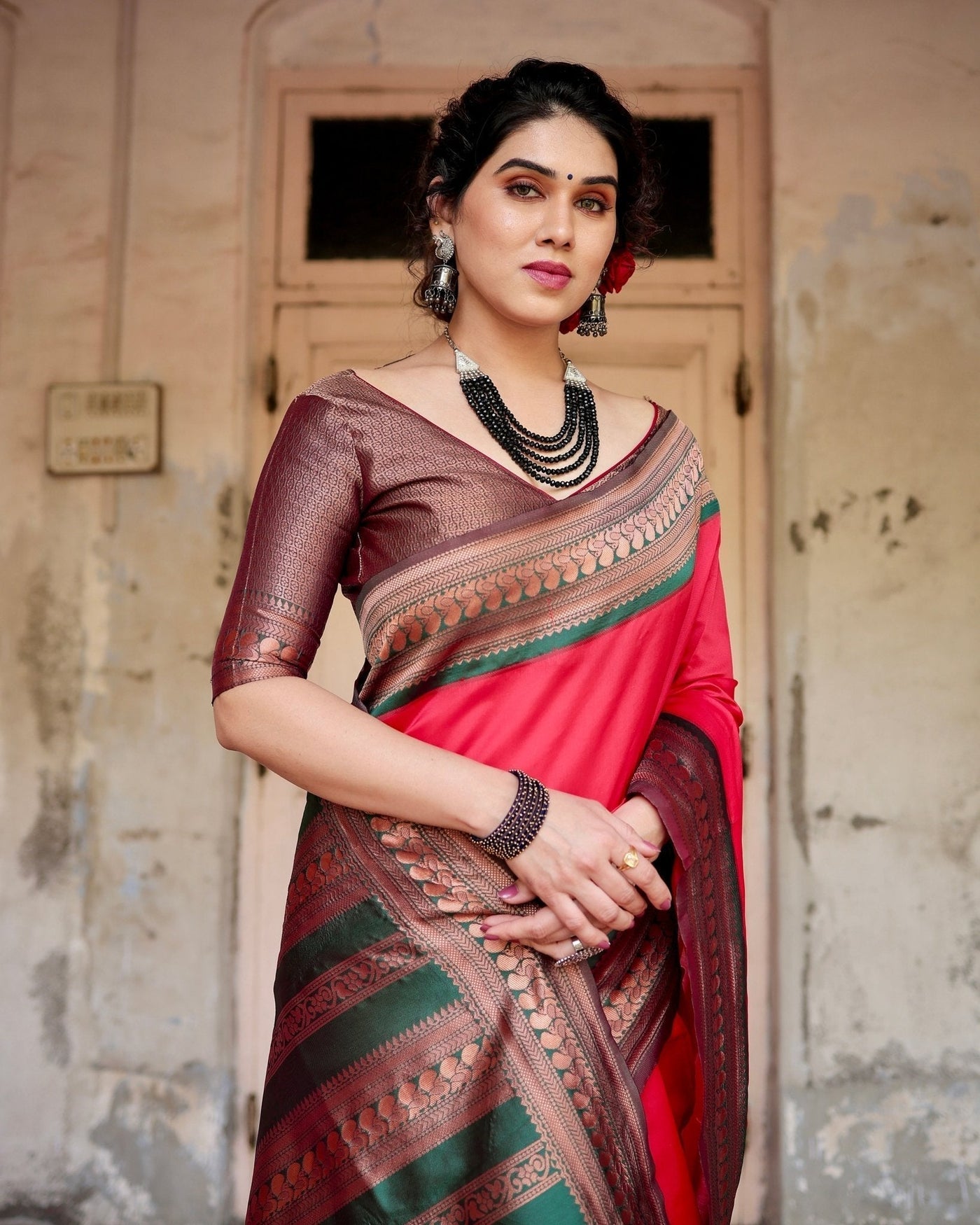 Pure Silk Saree Weaved With Zari Comes With Heavy Banarasi Brocade Blouse - Almaari Fashion